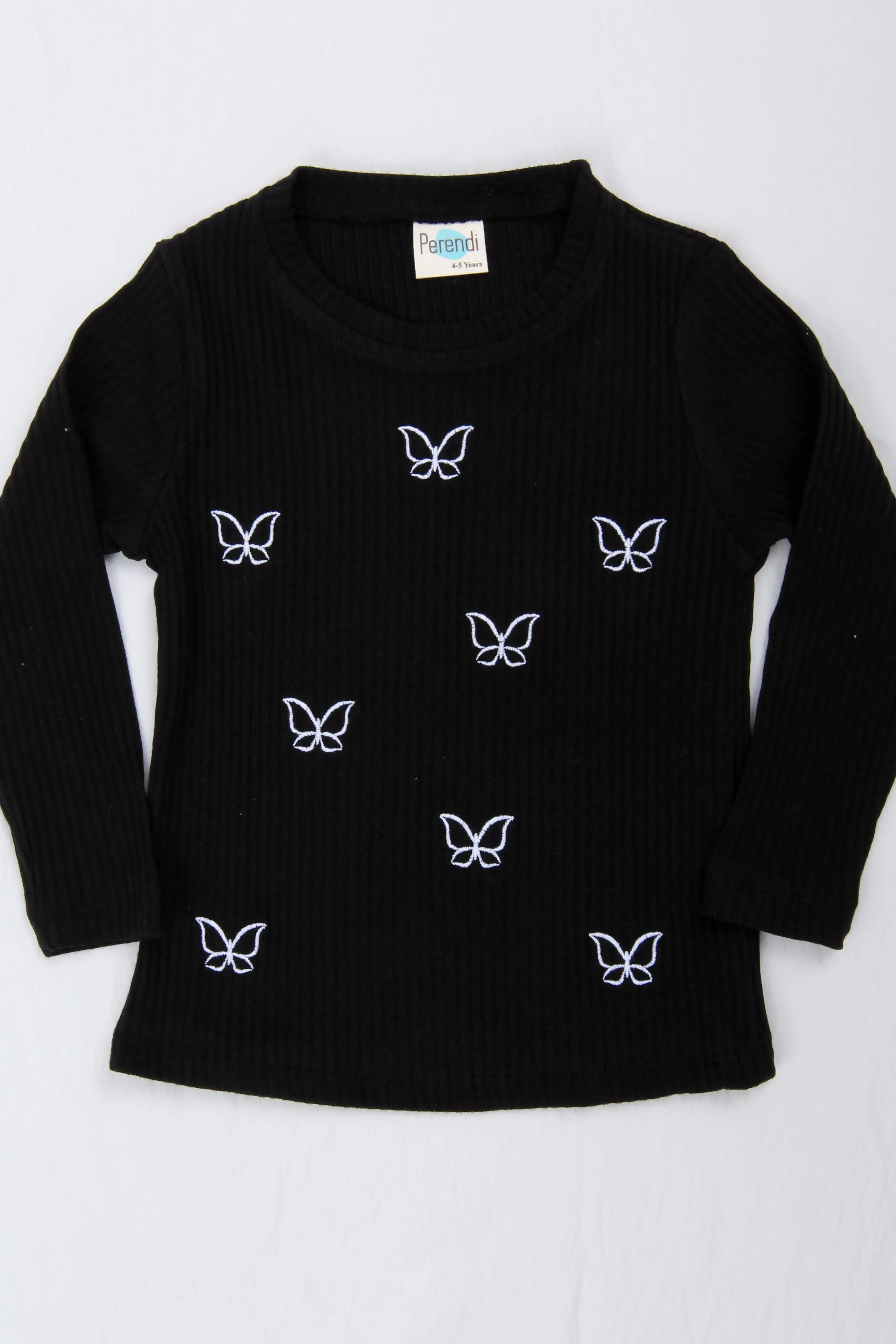 0 pamuklu minik kelebek nakişli kiz çocuk sweatshirt