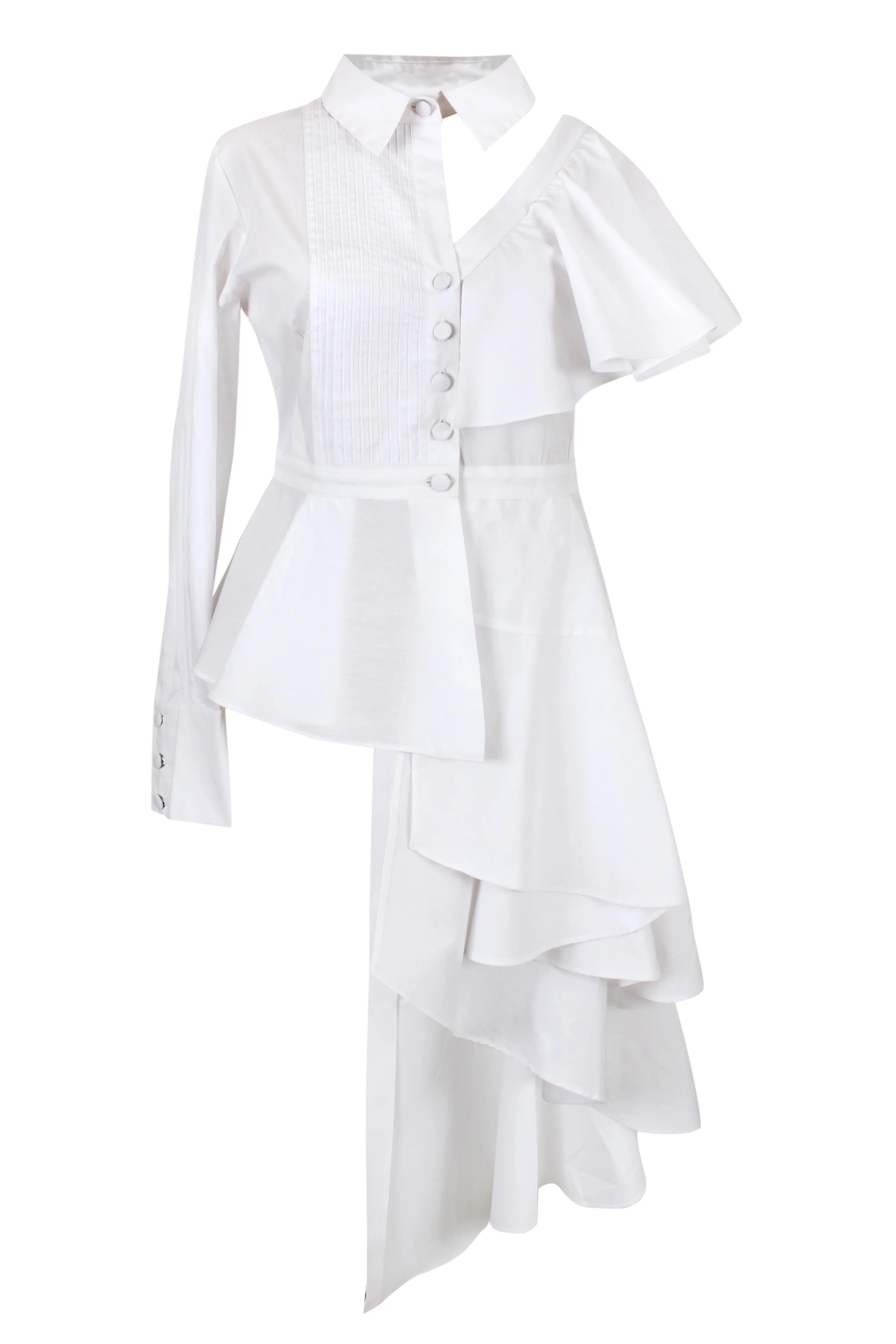 Asymmetric Ruffle Shirt Dress