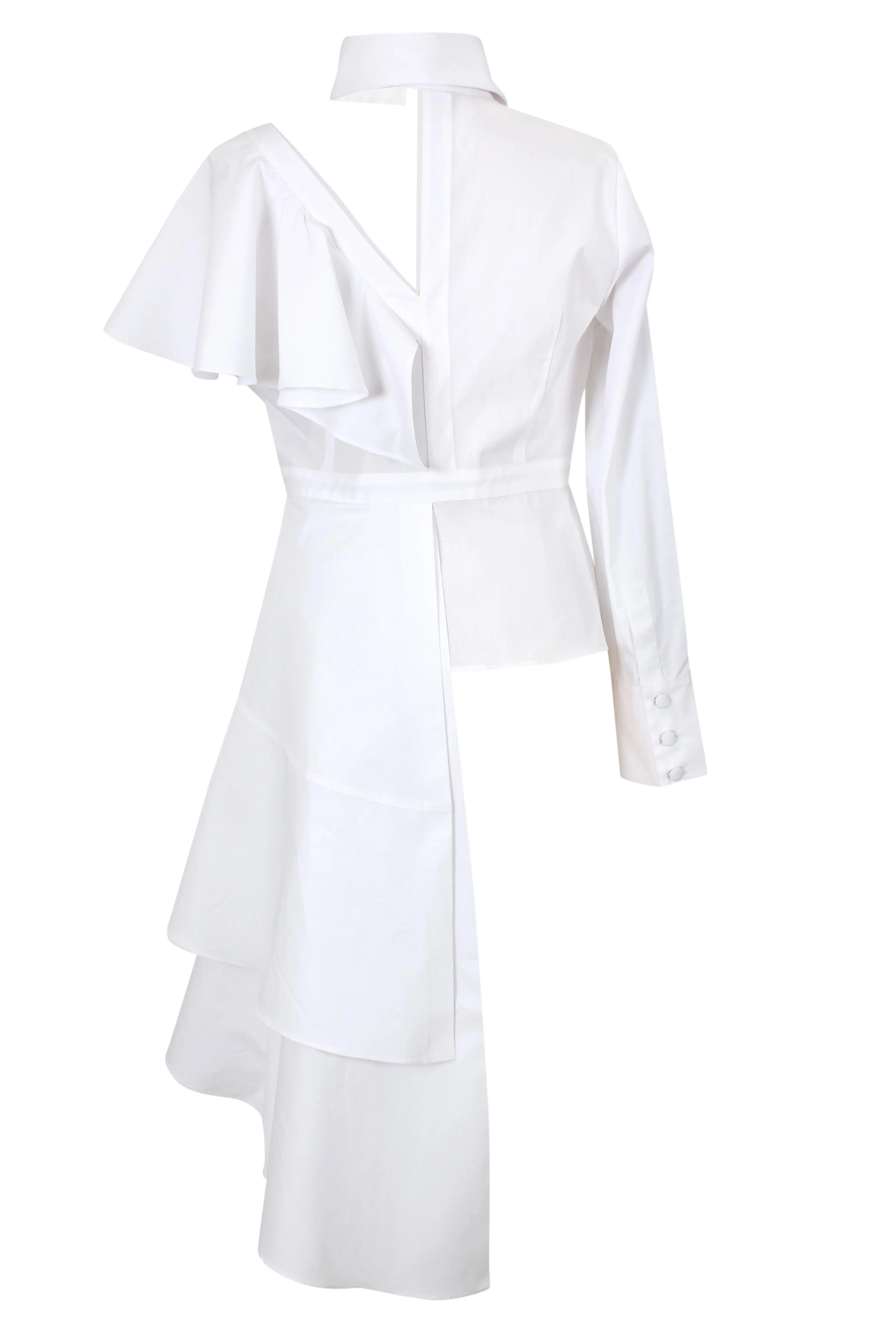 Asymmetric Ruffle Shirt Dress