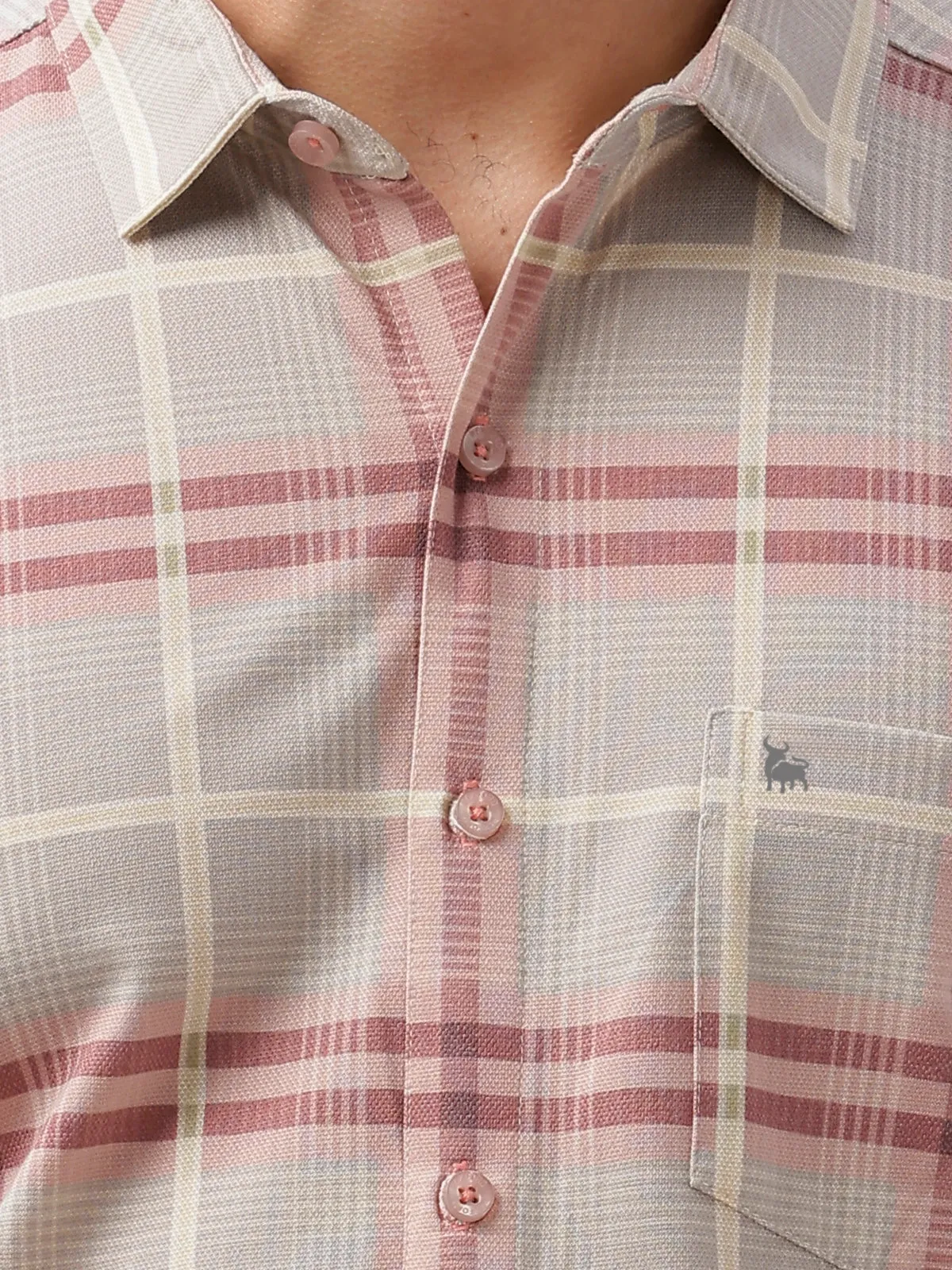 BULLMER Trendy Maroon Regular Fit Checked Causal Full sleeve Shirt For Men.