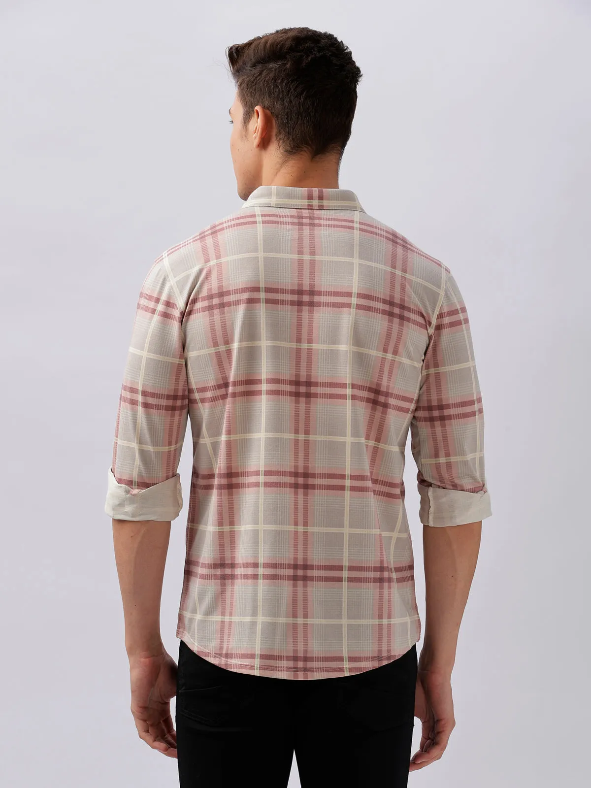 BULLMER Trendy Maroon Regular Fit Checked Causal Full sleeve Shirt For Men.