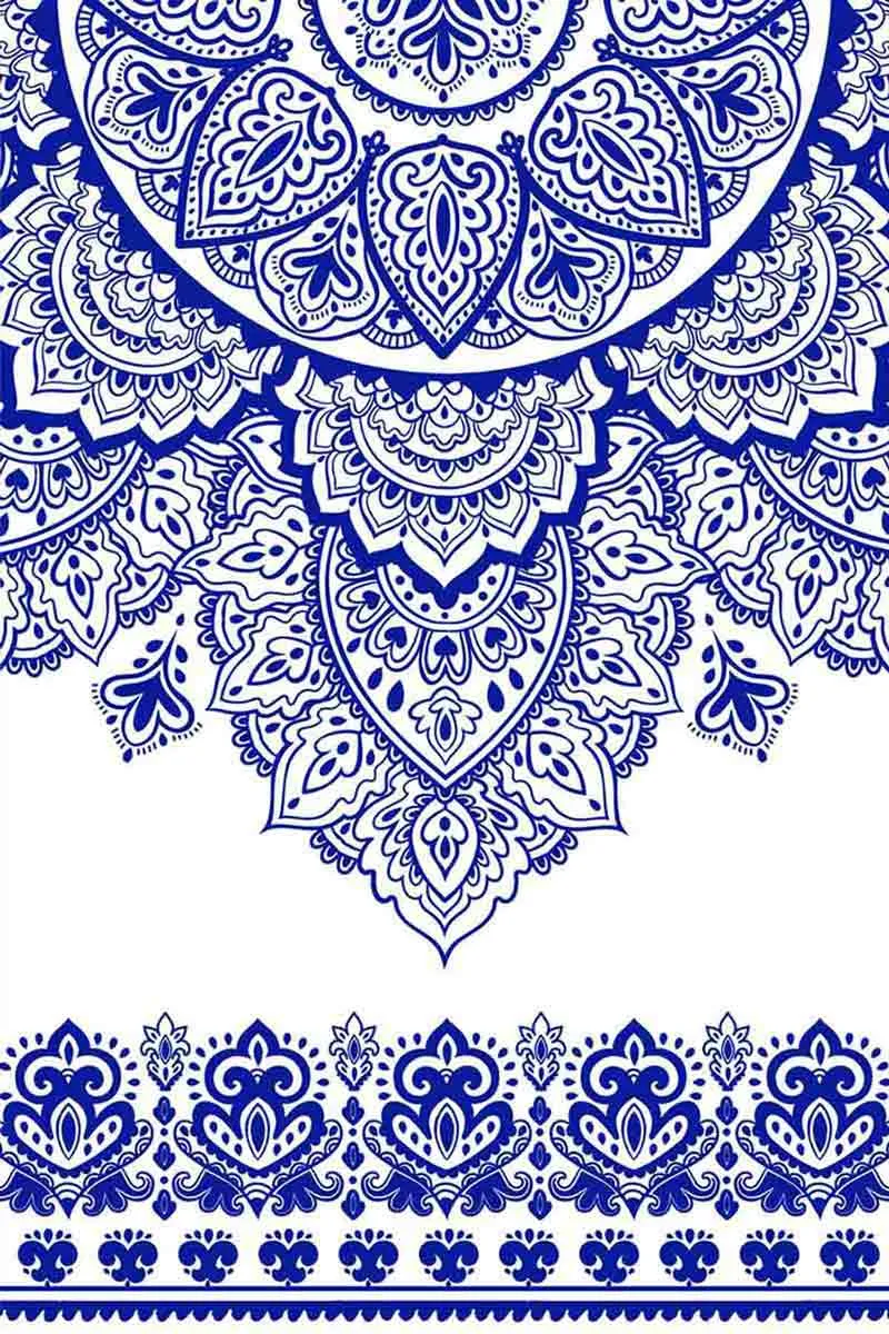 BUY 1 GET 4 FREE! Nirvana Zoe White & Blue Geometric Boho Print T-Shirt - Women