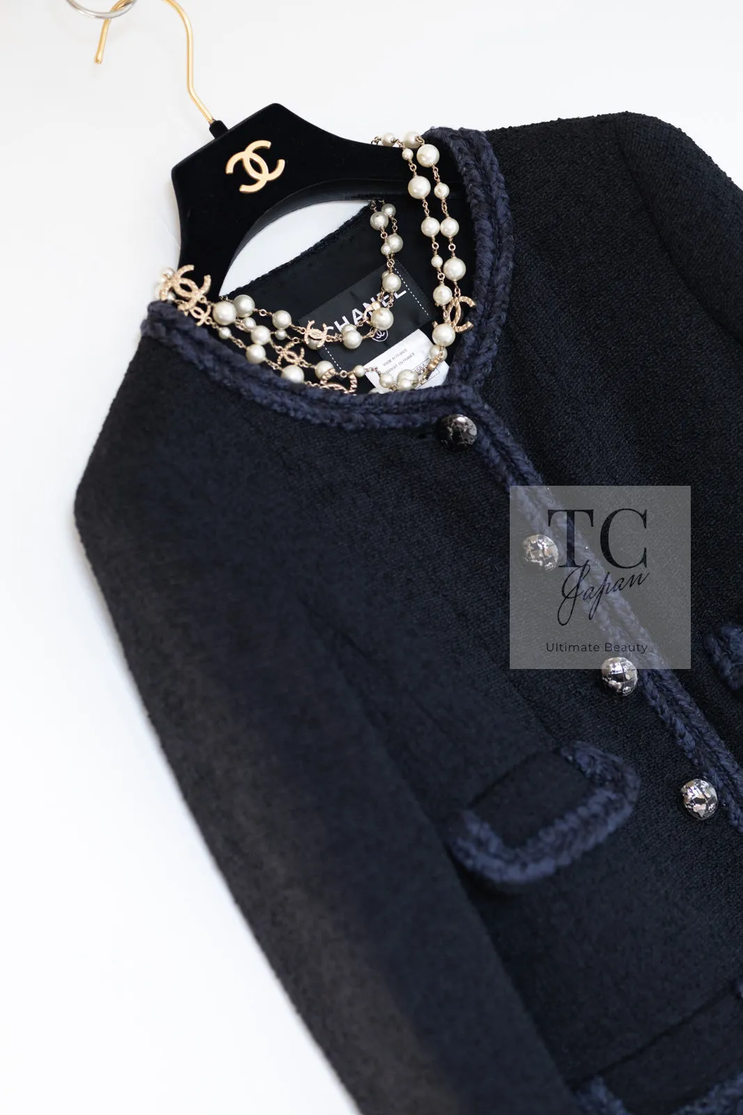 CHANEL 13A Little Black Jacket Navy Braid Trim Wool Silk Tweed 36 38 シャネル リトル ブラック ジャケット ネイビー ブレイド トリム ウール シルク ツイード 女優 チェ・ジュウ 即発