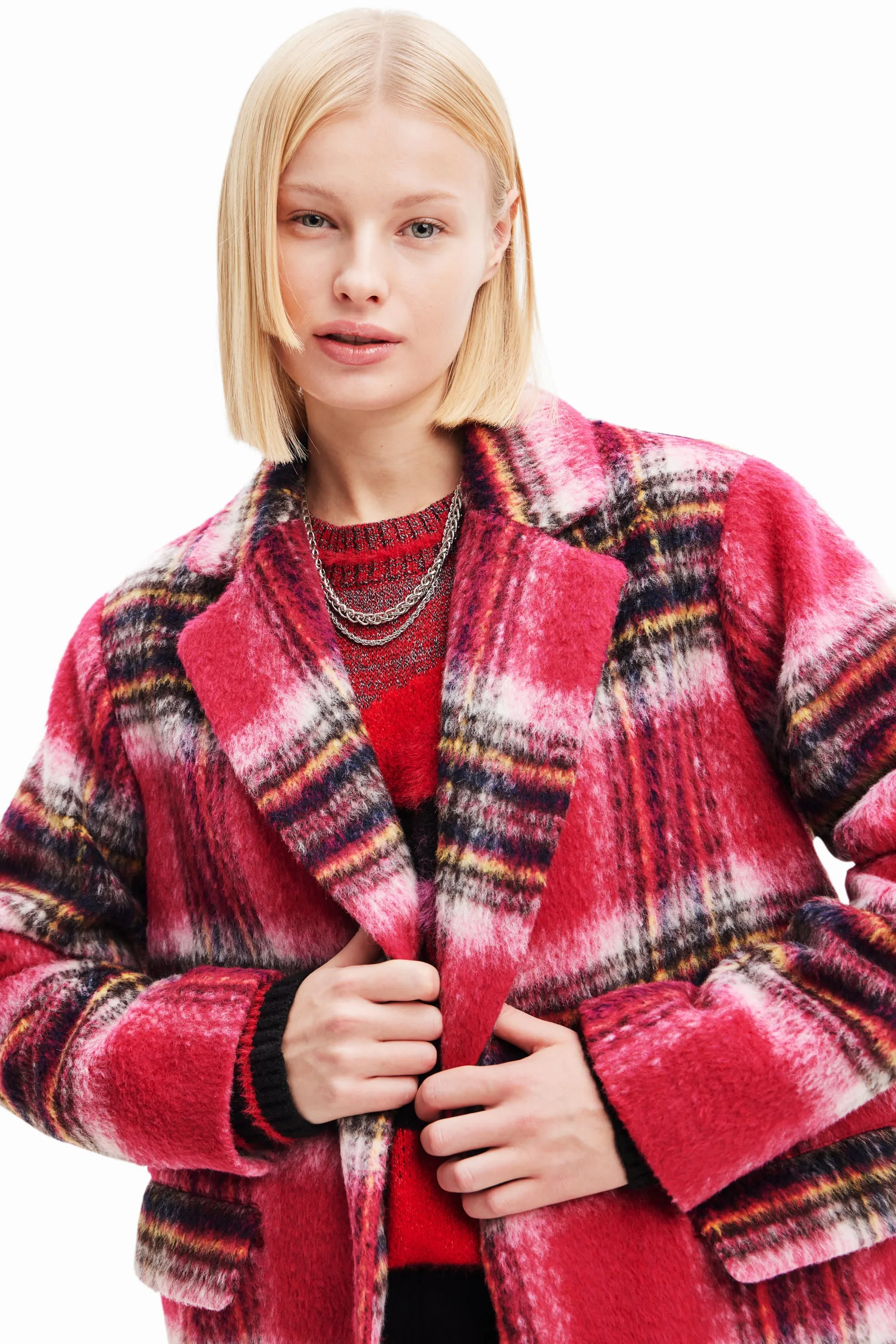 Desigual Tommy Pink Checked Oversized Coat 23WWEWAD