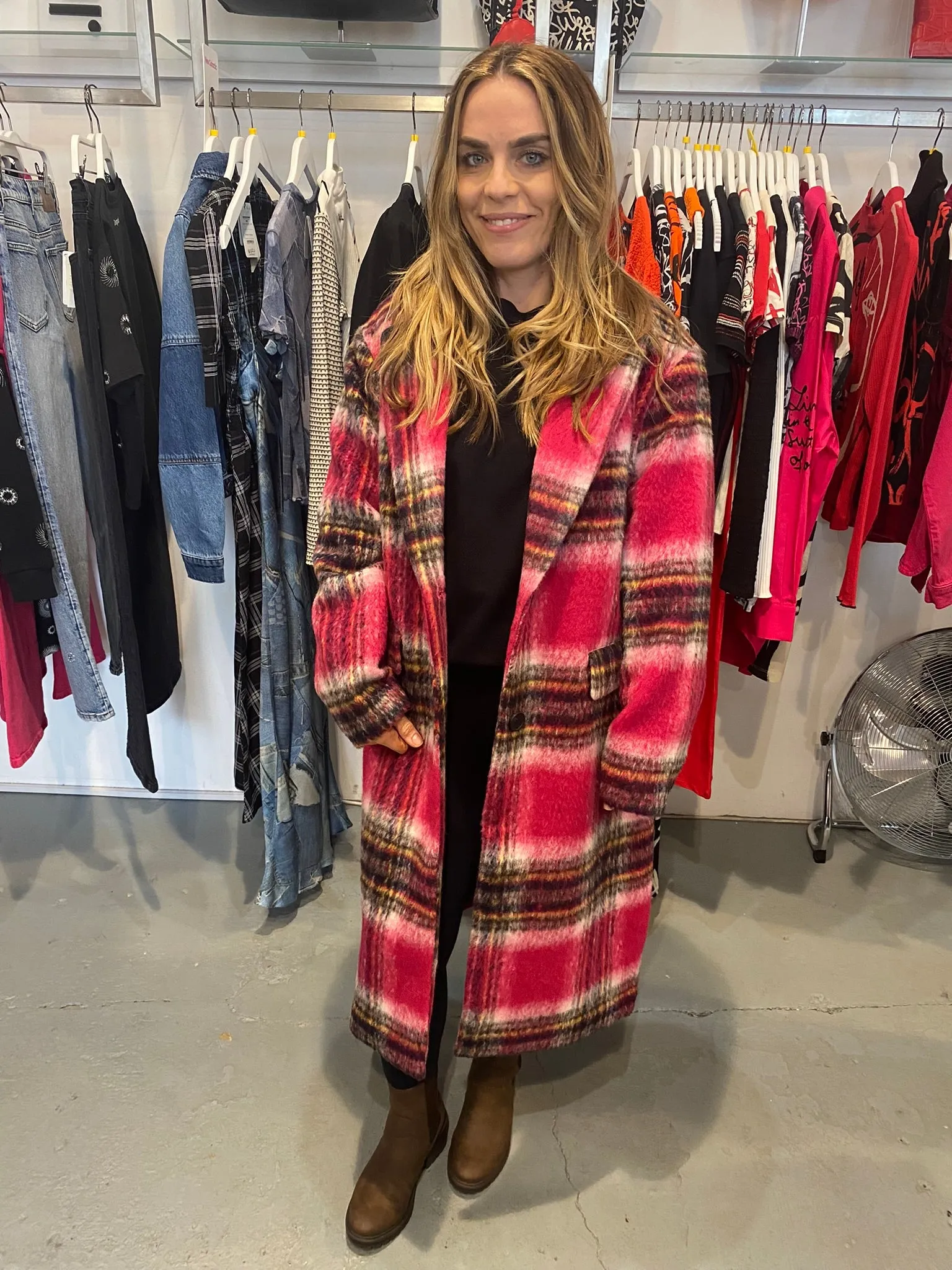 Desigual Tommy Pink Checked Oversized Coat 23WWEWAD