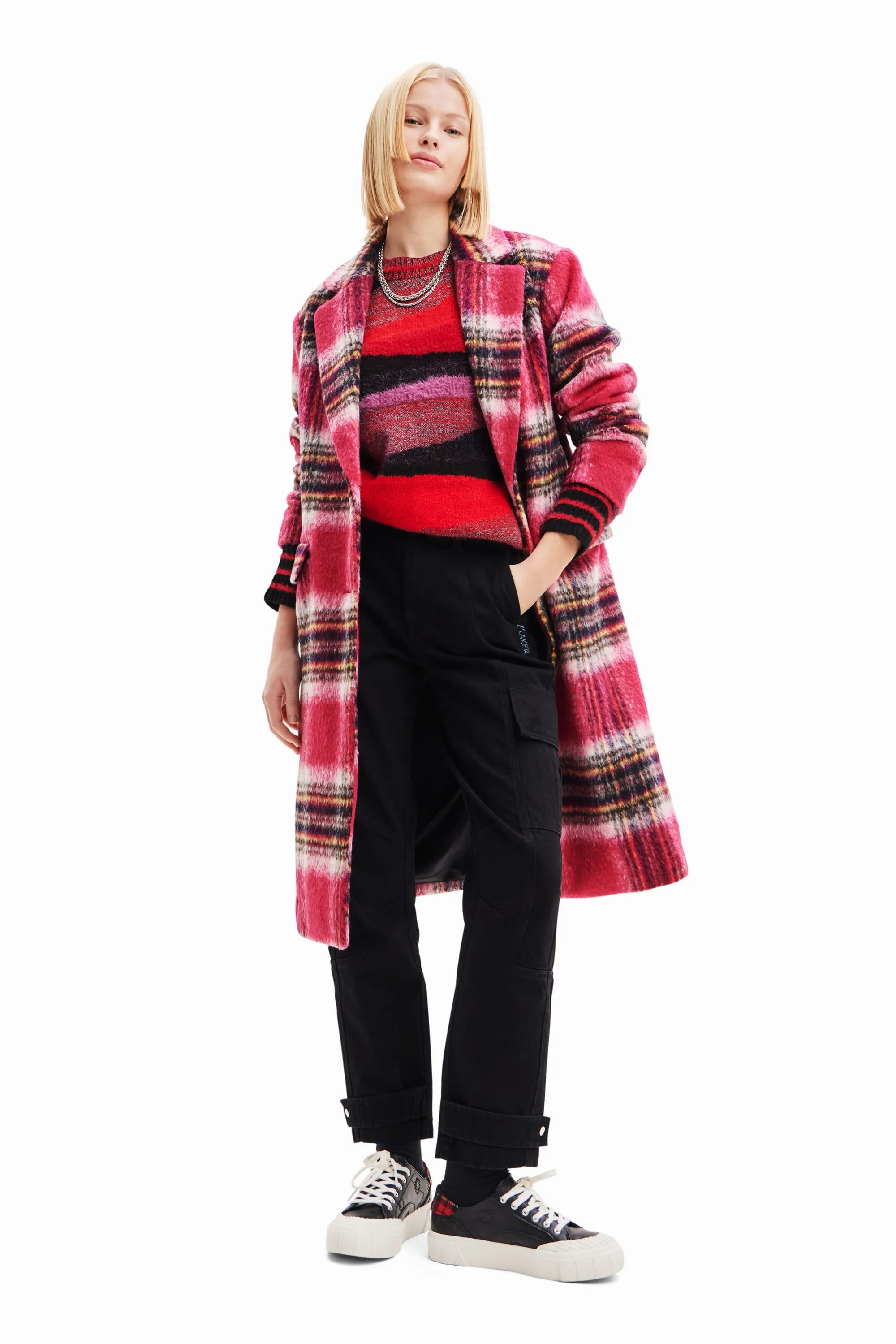 Desigual Tommy Pink Checked Oversized Coat 23WWEWAD