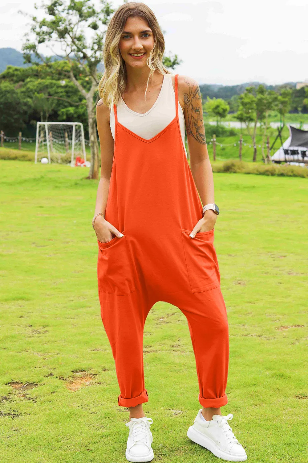 Easy Going Sleeveless V-Neck Pocketed Jumpsuit