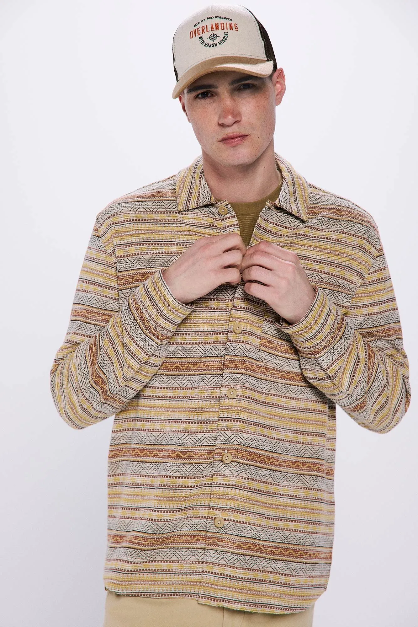 Ethnic Jacquard Shirt - Tan