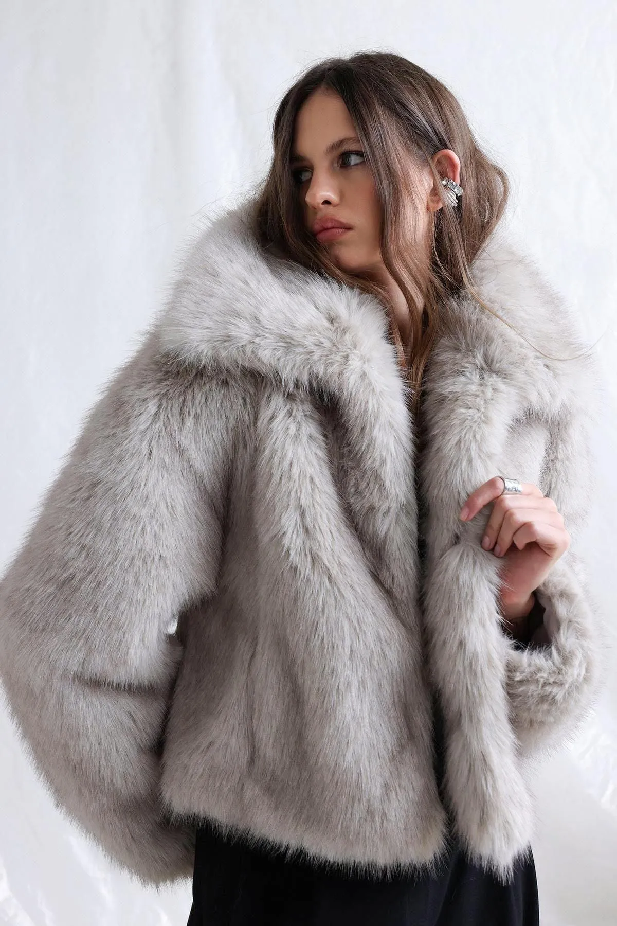 Gray Vola Short Fur Jacket