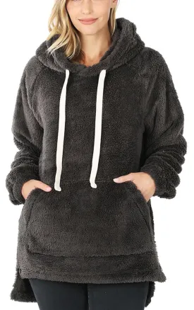 Grey Fuzzy Kangaroo Pocket Hoodie