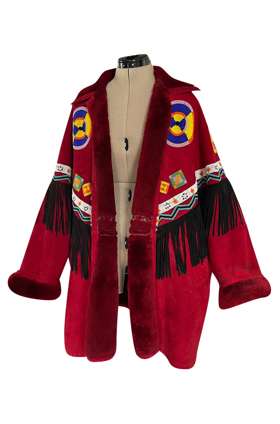 Highly Documented Fall 1991 Isaac Mizrahi Custom Native American Inspired Beaded Sheepskin Coat