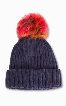 JH205 Cable Knit Colorful Faux Fur Pom Pom Hat