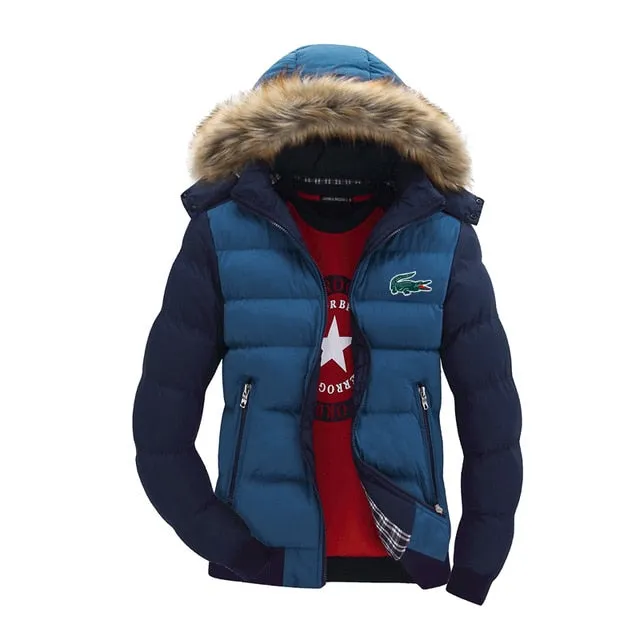 Lacoste- Winter fleece Thicken Warm Jacket Men Hoodied Parka Men high quality Waterproof Jacket Parkas Coat Mens Hoodies Jacket