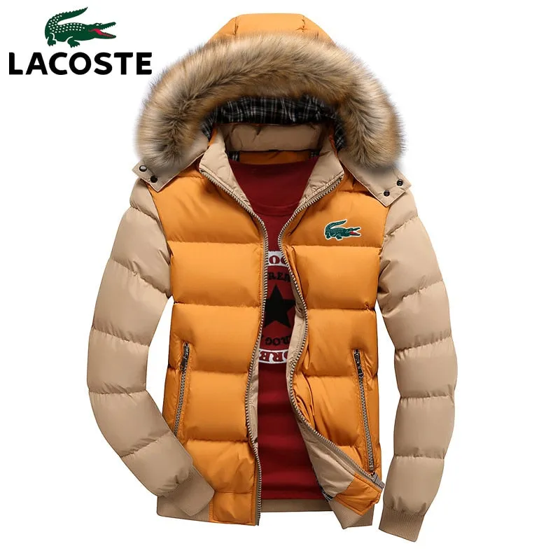 Lacoste- Winter fleece Thicken Warm Jacket Men Hoodied Parka Men high quality Waterproof Jacket Parkas Coat Mens Hoodies Jacket