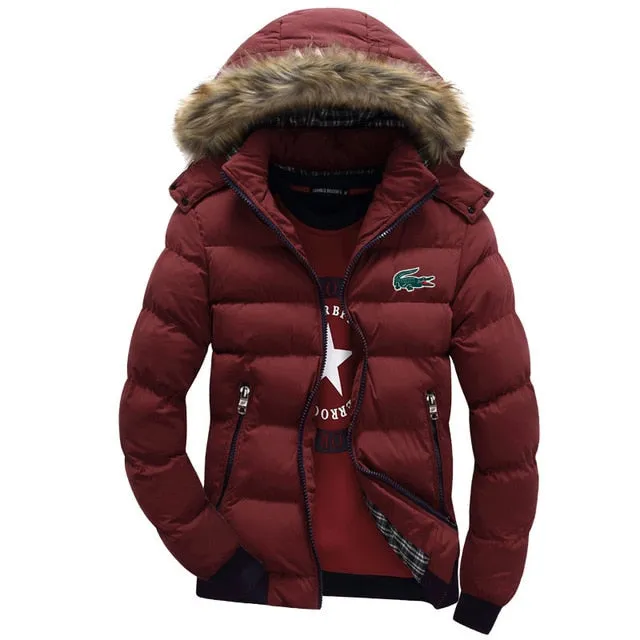 Lacoste- Winter fleece Thicken Warm Jacket Men Hoodied Parka Men high quality Waterproof Jacket Parkas Coat Mens Hoodies Jacket