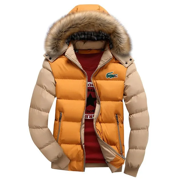 Lacoste- Winter fleece Thicken Warm Jacket Men Hoodied Parka Men high quality Waterproof Jacket Parkas Coat Mens Hoodies Jacket