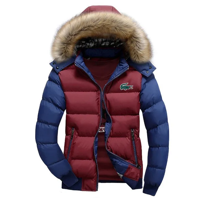 Lacoste- Winter fleece Thicken Warm Jacket Men Hoodied Parka Men high quality Waterproof Jacket Parkas Coat Mens Hoodies Jacket