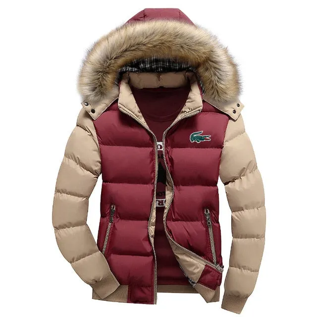 Lacoste- Winter fleece Thicken Warm Jacket Men Hoodied Parka Men high quality Waterproof Jacket Parkas Coat Mens Hoodies Jacket