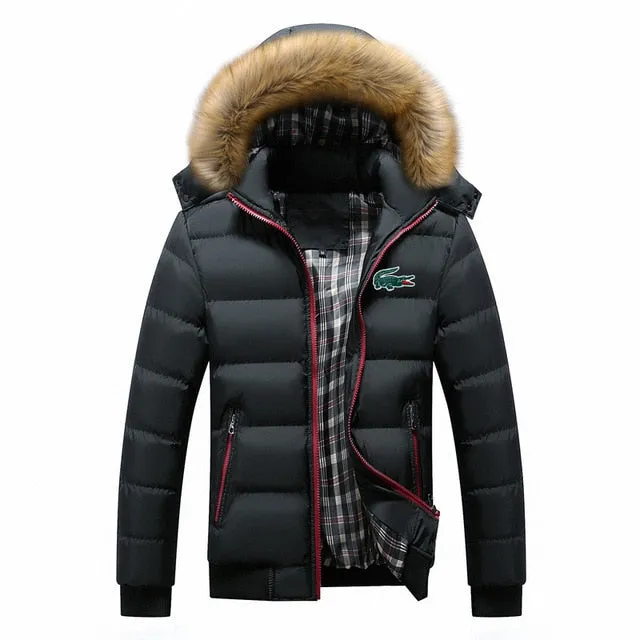 Lacoste- Winter fleece Thicken Warm Jacket Men Hoodied Parka Men high quality Waterproof Jacket Parkas Coat Mens Hoodies Jacket