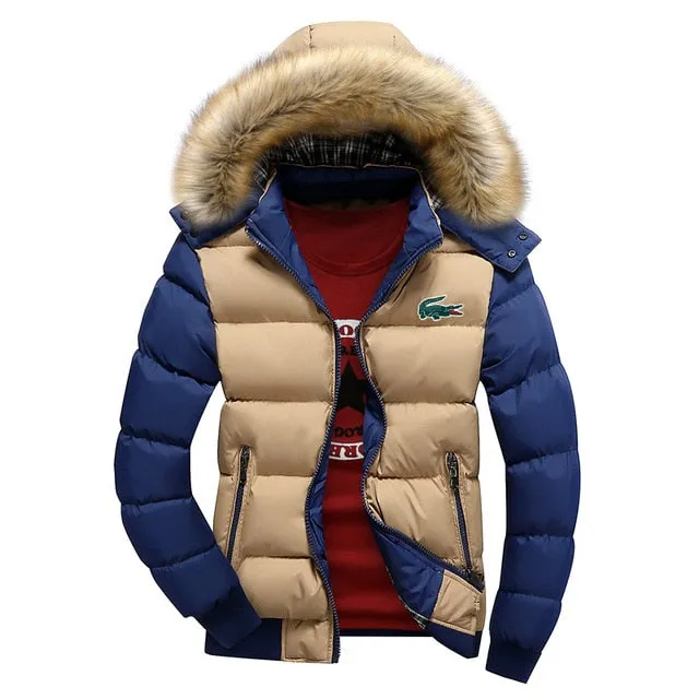 Lacoste- Winter fleece Thicken Warm Jacket Men Hoodied Parka Men high quality Waterproof Jacket Parkas Coat Mens Hoodies Jacket