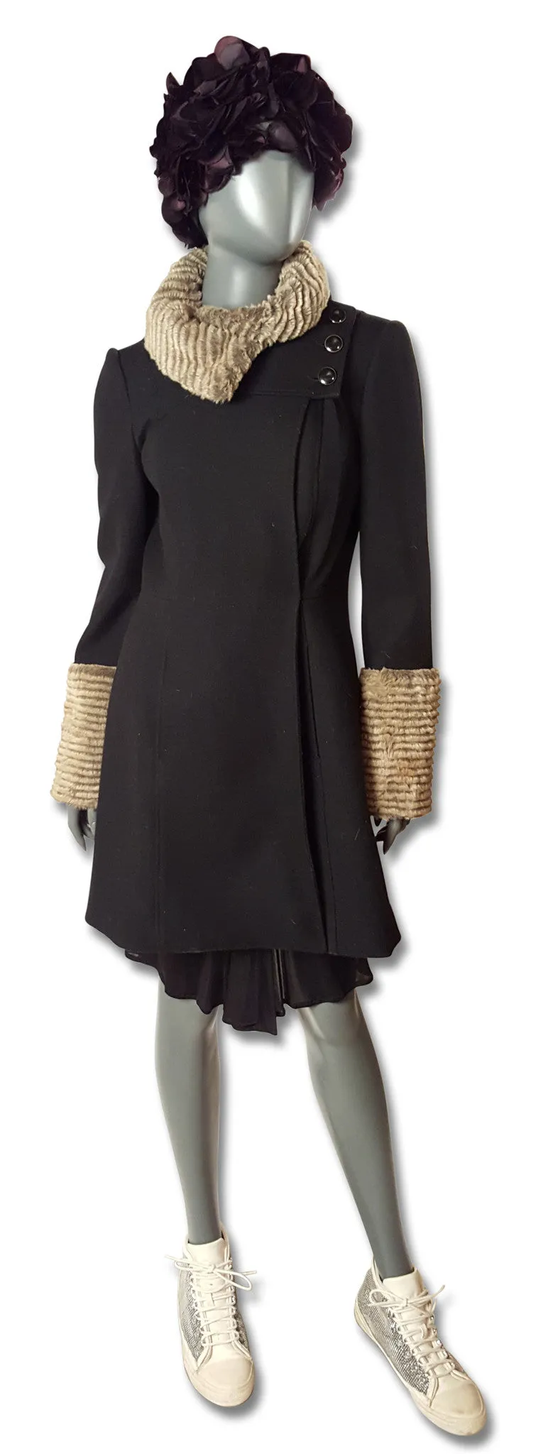 Mayle Faux Fur Trim Coat