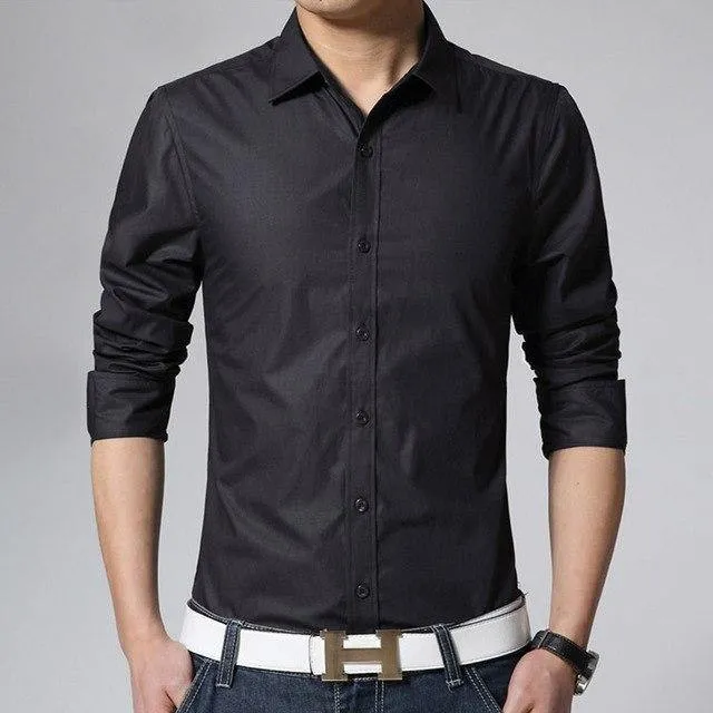 Men's Long Sleeve Slim Fit Plain Dress Shirt