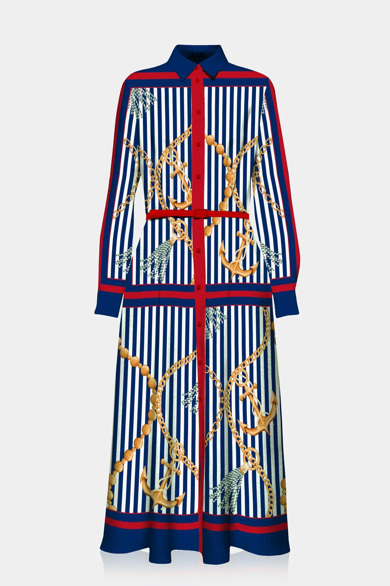 Nautical Stripes Blue Midi Shirt Dress