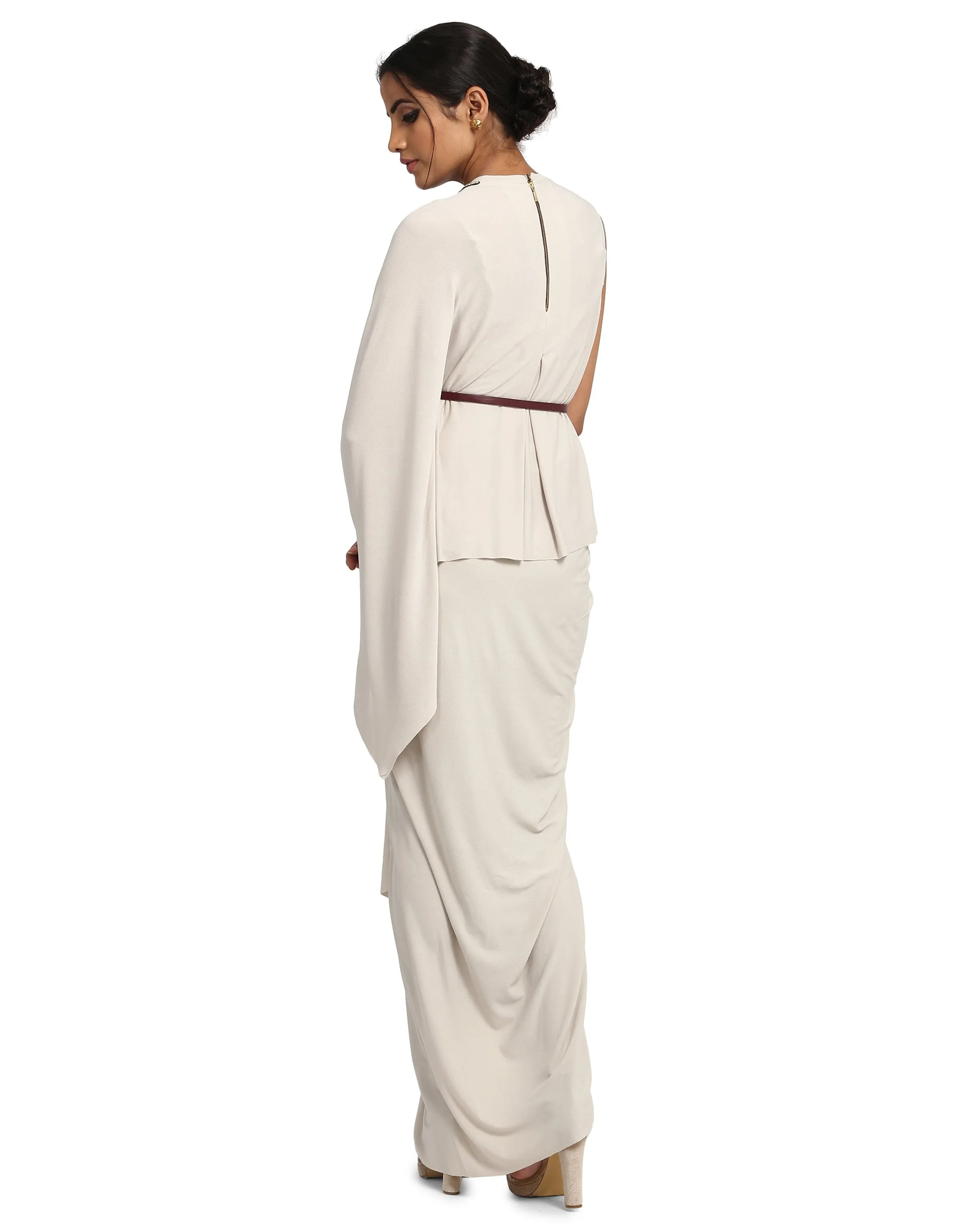 One-Shoulder Cape T-Shirt- Ivory