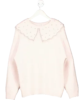 River Island Pink Ultimate Embellished Collar Jumper UK M