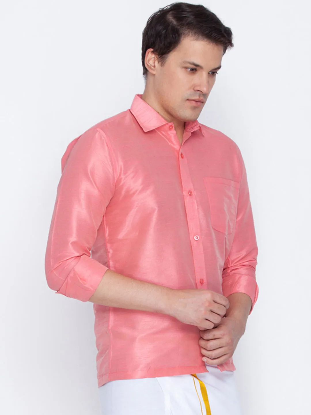 Vastramay Silk Blend Pink Baap Beta Shirt