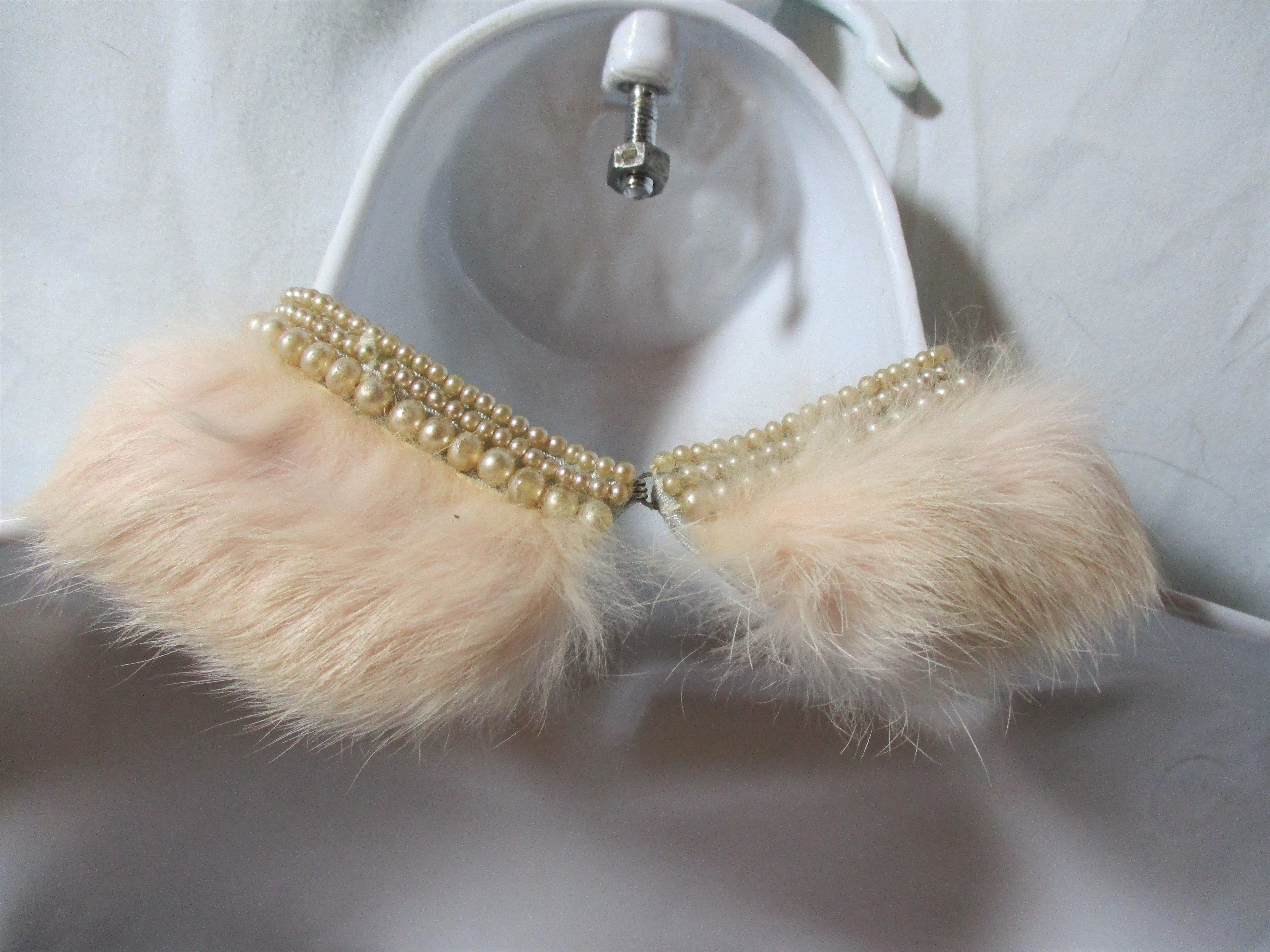 Vintage Retro JAPAN PEARL RABBIT FUR Beaded HANDMADE INecklace Collar Bib Hippie Indie Gypsy Festival