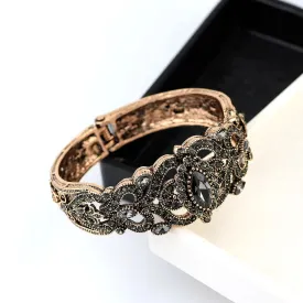 Vintage Turkish Gray Crystal Cuff Bracelet – Antique Gold Ethnic