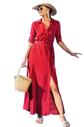 Womens Polka Dot Shirt Dress • Red